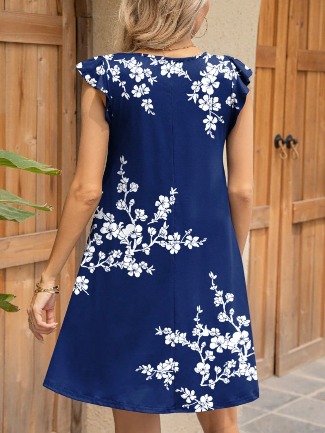 Ruffled Printed Cap Sleeve Mini Dress-TOPS / DRESSES-[Adult]-[Female]-2022 Online Blue Zone Planet