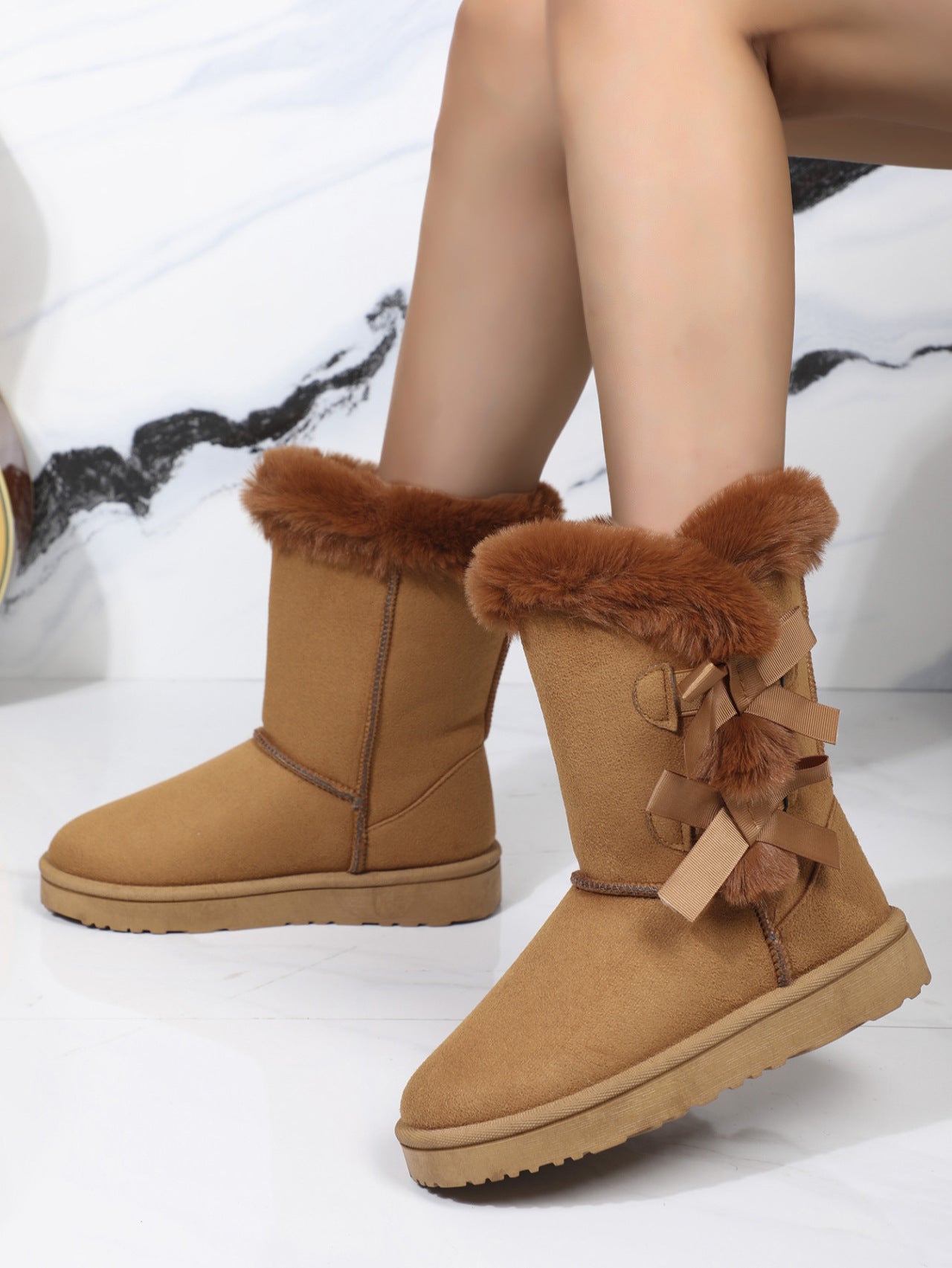 Blue Zone Planet | Bow Thermal Faux Fur Suede Boots-BOOTS-[Adult]-[Female]-2022 Online Blue Zone Planet