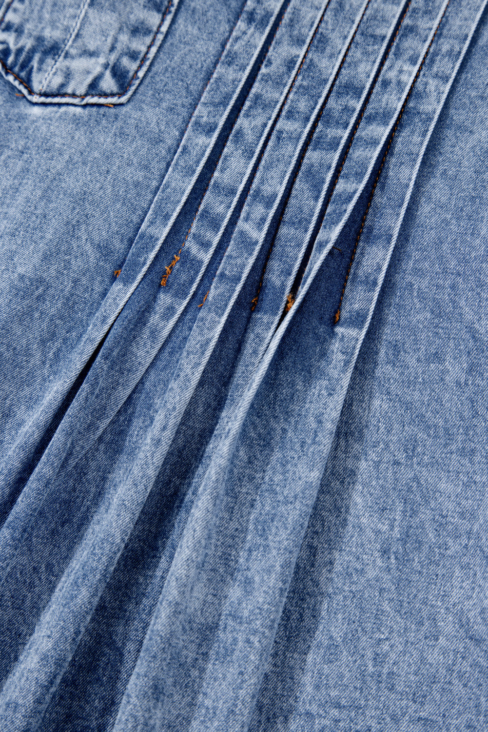 Beau Blue Tie V Neck Tucking Detail Short Sleeve Denim Shift Dress-TOPS / DRESSES-[Adult]-[Female]-2022 Online Blue Zone Planet
