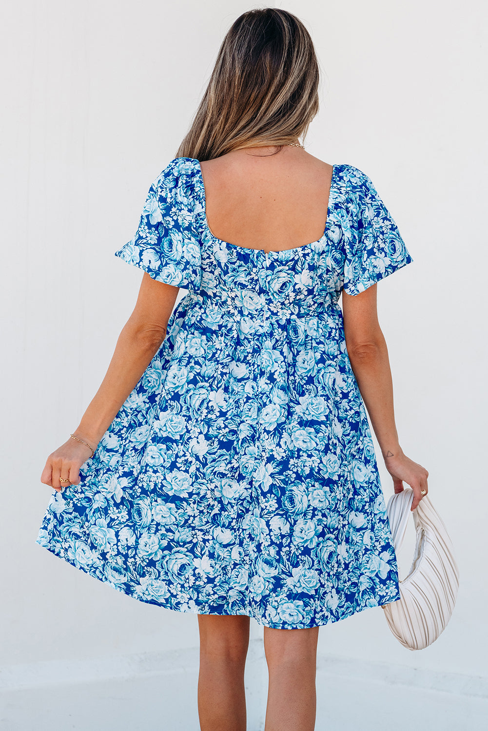 Blue Zone Planet | Blue Floral Puff Sleeve Babydoll Mini Dress-TOPS / DRESSES-[Adult]-[Female]-2022 Online Blue Zone Planet