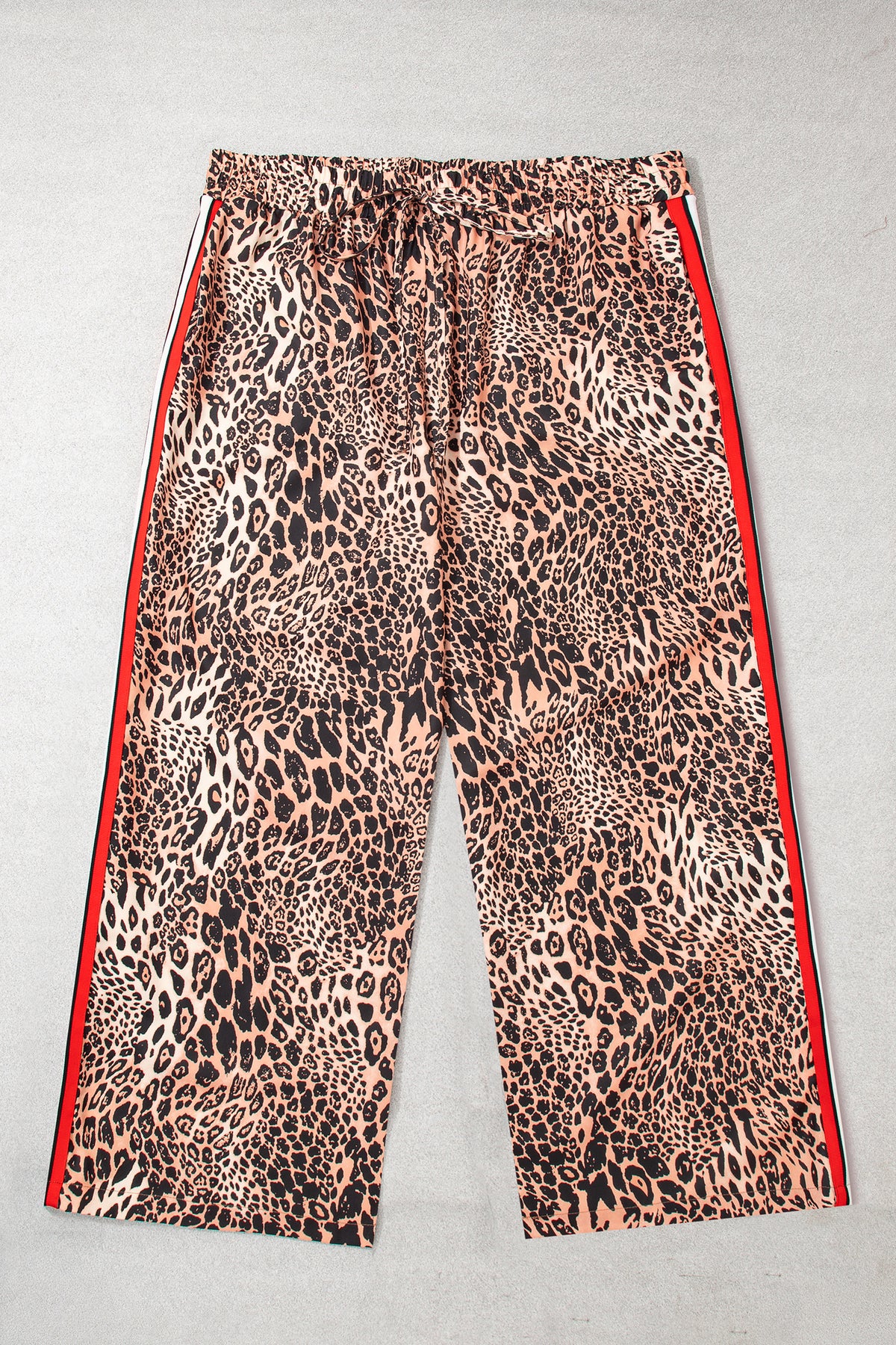 Khaki Leopard Print Colorblock Side Stripes Wide Leg Full Length Plus Size Pants-Plus Size/Plus Size Bottoms-[Adult]-[Female]-2022 Online Blue Zone Planet