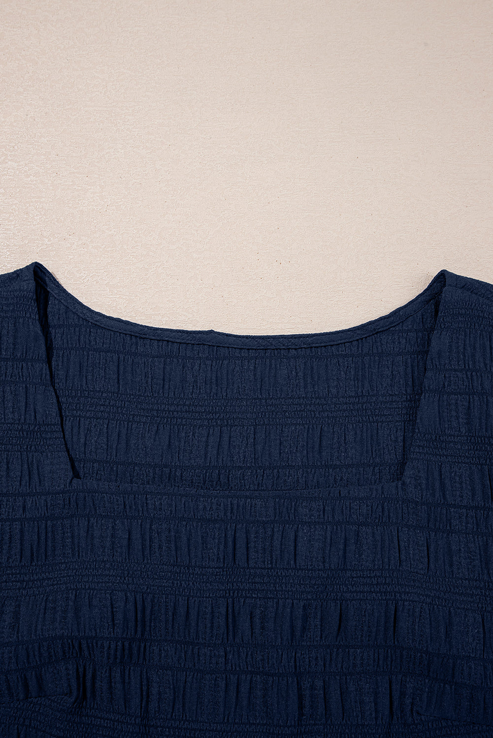 Dirty Blue Textured Square Neck Top And Shirred High Waist Shorts Set-Two Piece Sets/Short Sets-[Adult]-[Female]-2022 Online Blue Zone Planet