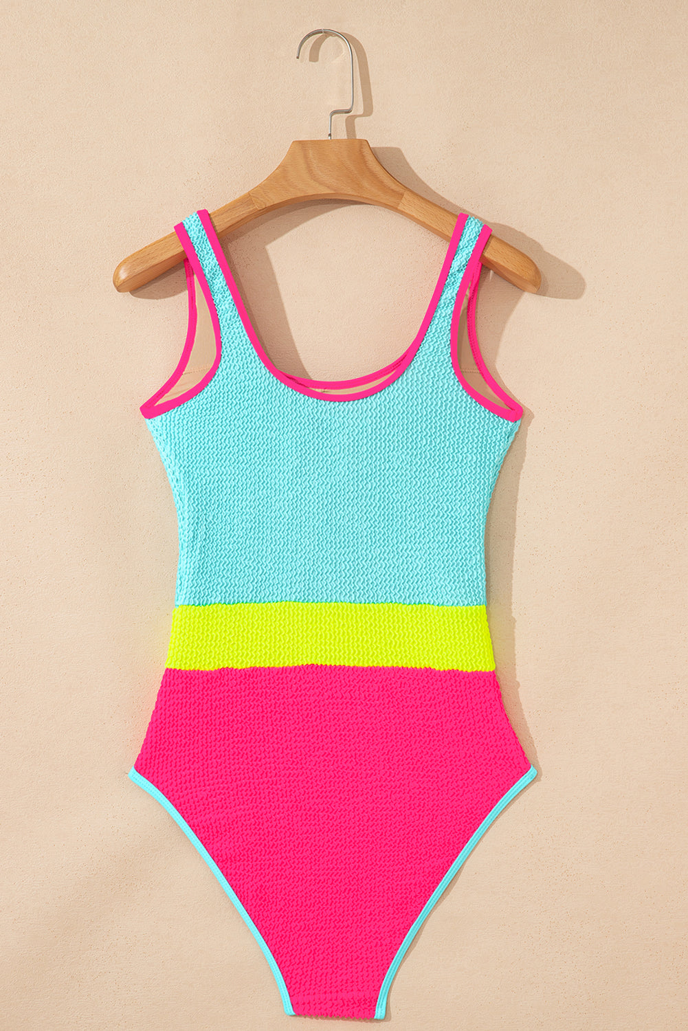 Iceland Blue Textured Color Block Patchwork One Piece Swimsuit-Swimwear/One Piece Swimsuit-[Adult]-[Female]-2022 Online Blue Zone Planet