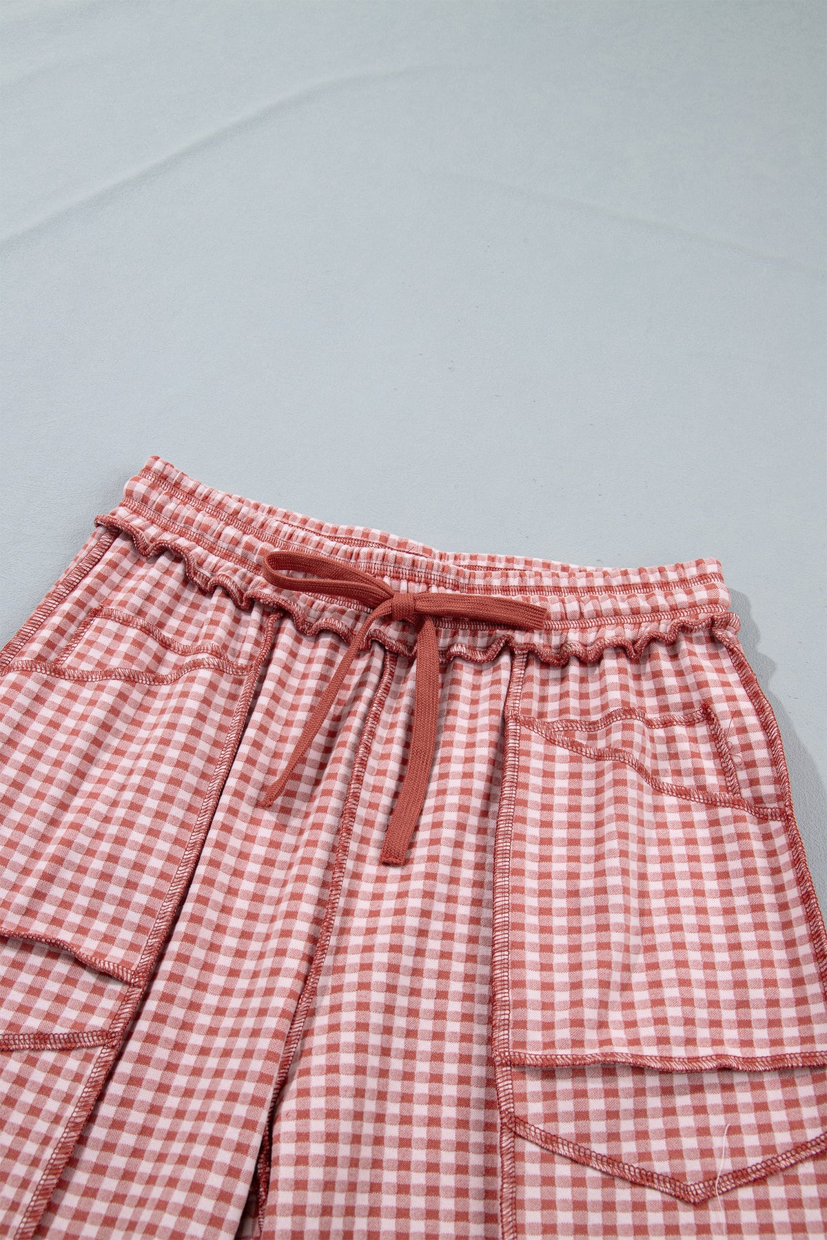 Red Plaid Contrast Trim Drawstring Elastic Waist Shift Pants-Bottoms/Pants & Culotte-[Adult]-[Female]-2022 Online Blue Zone Planet