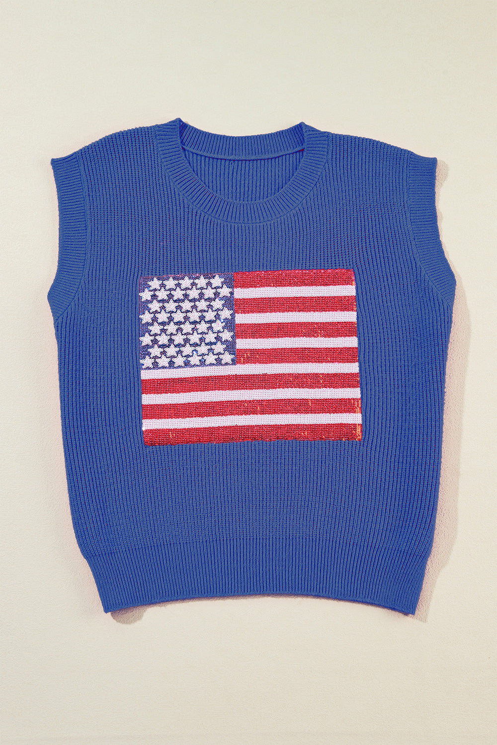 Sequin US Flag Round Neck Sweater Vest-TOPS / DRESSES-[Adult]-[Female]-Navy-S-2022 Online Blue Zone Planet