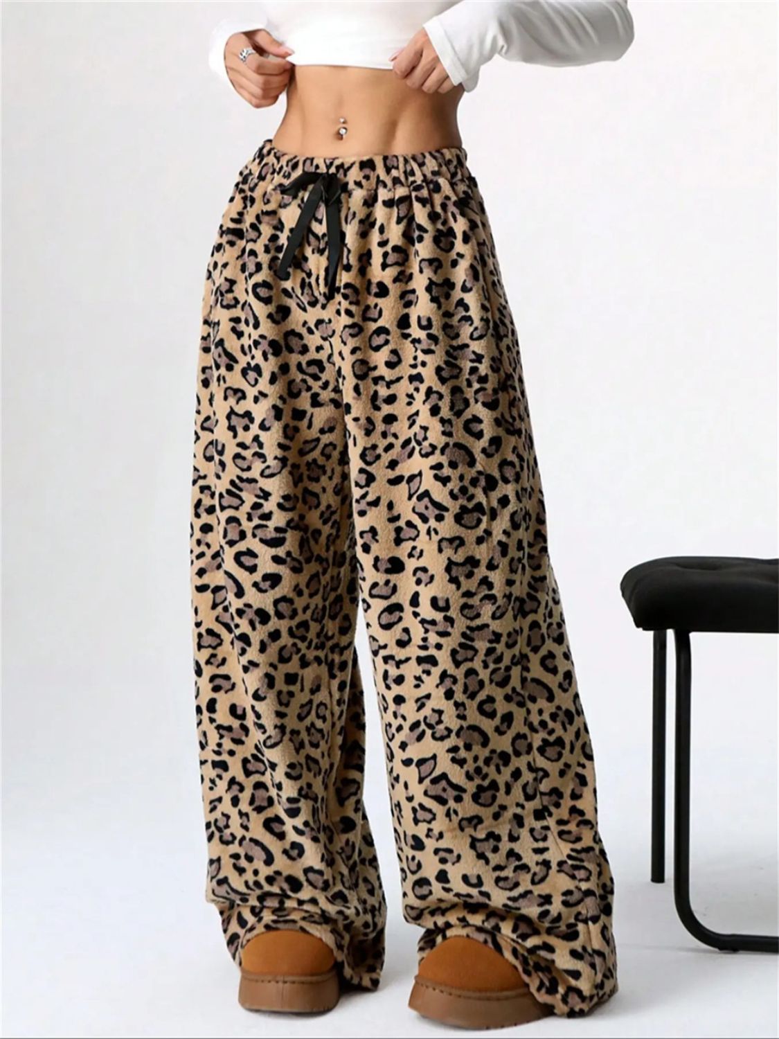 Blue Zone Planet | Leopard Wide Leg Plush Pants-BOTTOMS SIZES SMALL MEDIUM LARGE-[Adult]-[Female]-2022 Online Blue Zone Planet