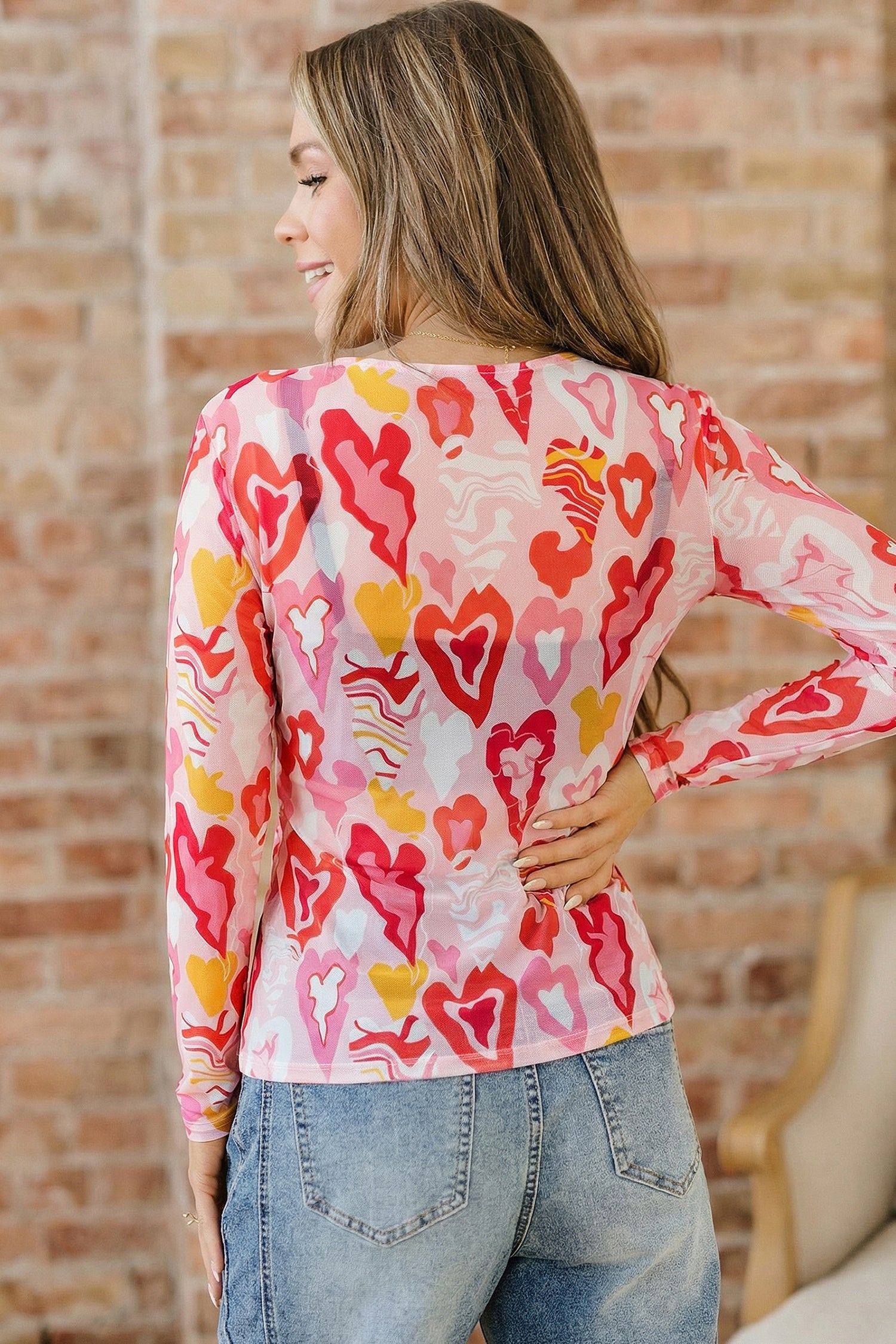Rose Valentine Heart Mesh Long Sleeve Top-Tops/Long Sleeve Tops-[Adult]-[Female]-2022 Online Blue Zone Planet