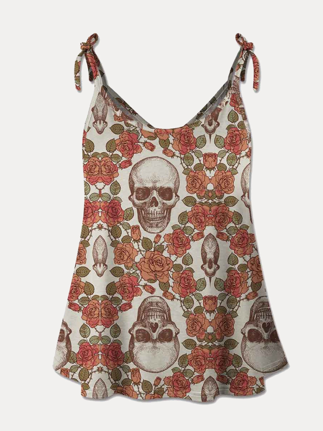 FAM-FAM Skull Scoop Neck Tie Shoulder Cami-TOPS / DRESSES-[Adult]-[Female]-Multicolor-S-2022 Online Blue Zone Planet