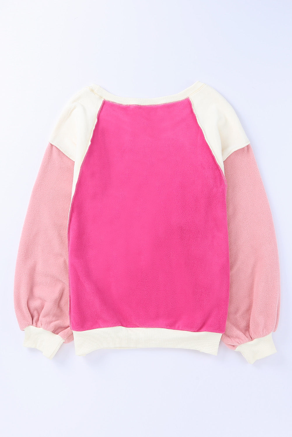 Blue Zone Planet | Rosy Colorblock Patchwork Plush Pullover Sweatshirt-Sweatshirts & Hoodies-[Adult]-[Female]-2022 Online Blue Zone Planet