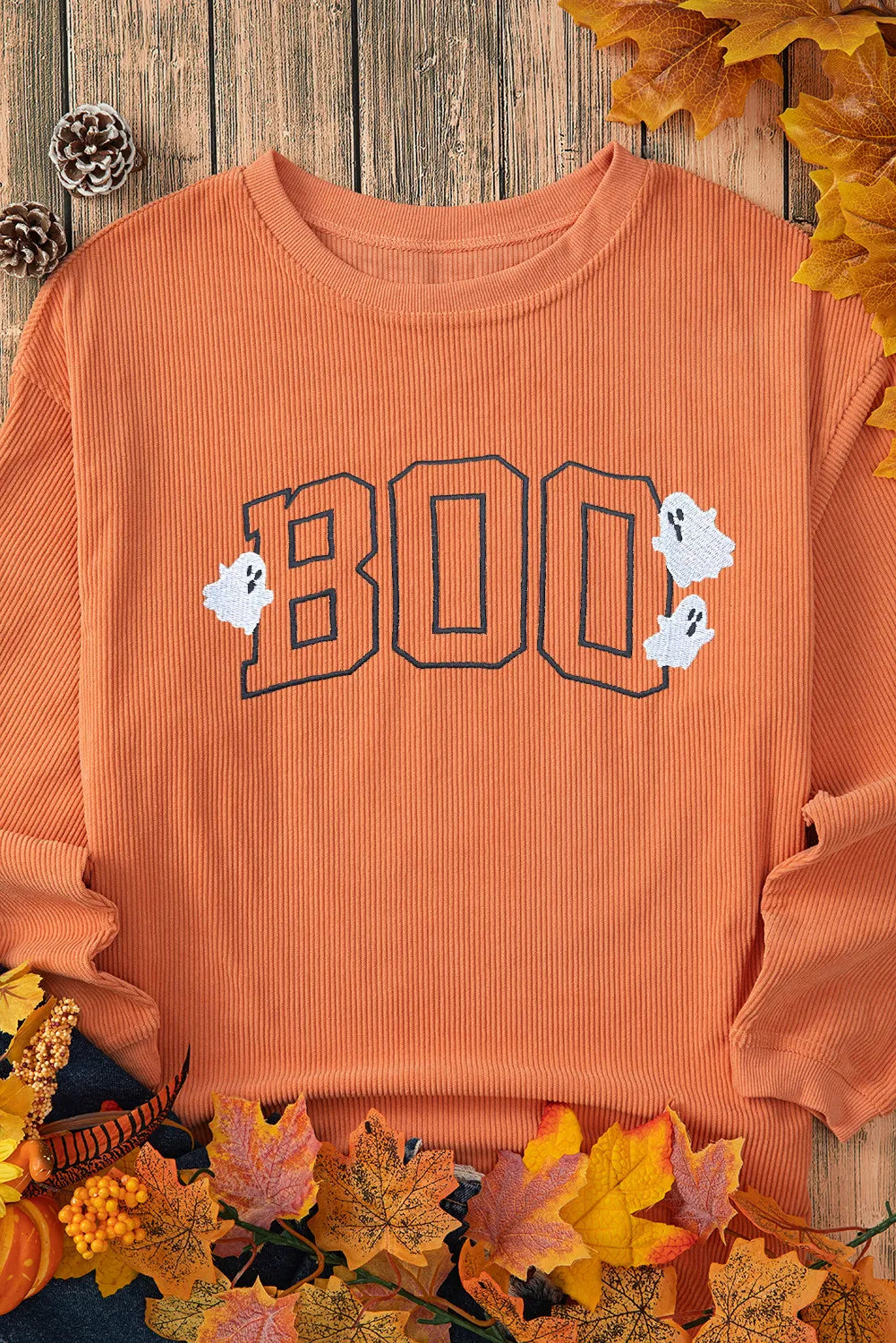 BOO Round Neck Long Sleeve Sweatshirt-TOPS / DRESSES-[Adult]-[Female]-2022 Online Blue Zone Planet