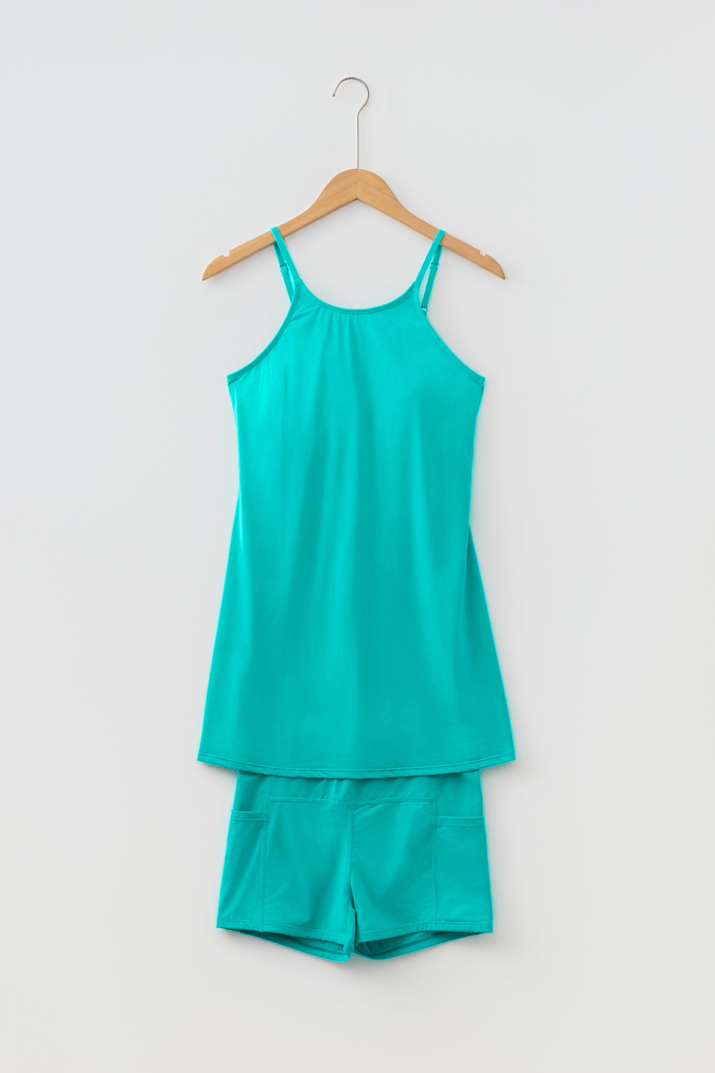 Pink Solid Color Tunic Tank Dress Athletic Shorts Two Piece Set