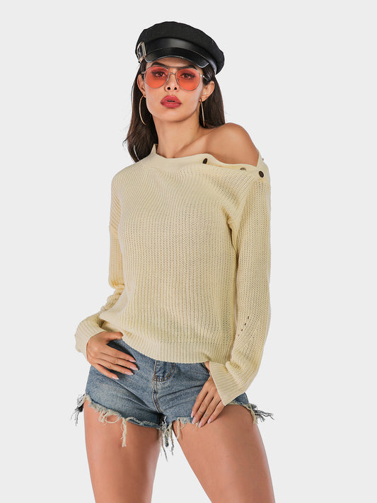 Blue Zone Planet | Perfee One Shoulder Long Sleeve Sweater-TOPS / DRESSES-[Adult]-[Female]-Beige-S-2022 Online Blue Zone Planet