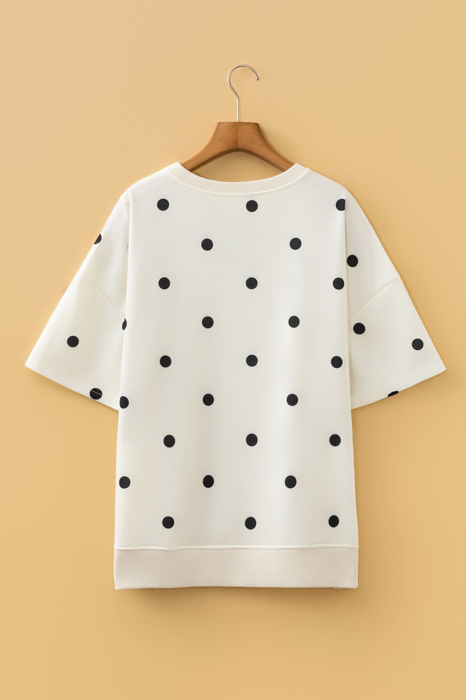 Beige Polka Dot Print Crossed Seam Detail Oversize Tee-Tops/Tops & Tees-[Adult]-[Female]-2022 Online Blue Zone Planet