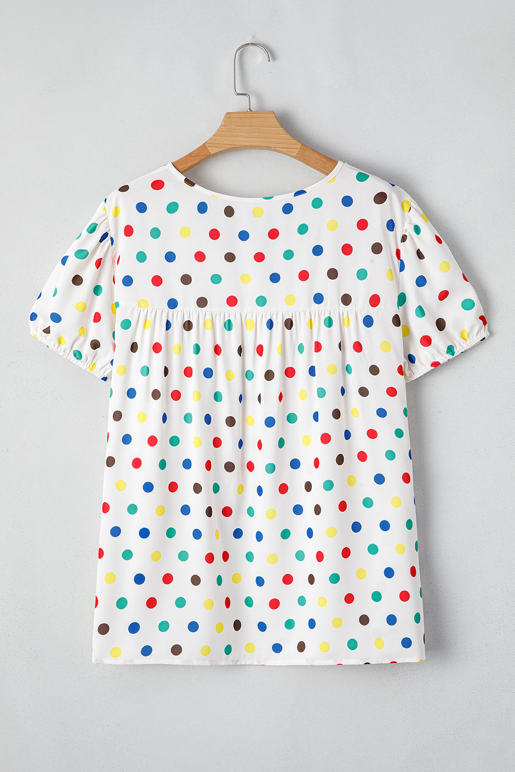 Apricot Plus Size Colorful Polka Dots Tie Neck Puff Sleeve Blouse-Plus Size/Plus Size Tops/Plus Size Blouses & Shirts-[Adult]-[Female]-2022 Online Blue Zone Planet