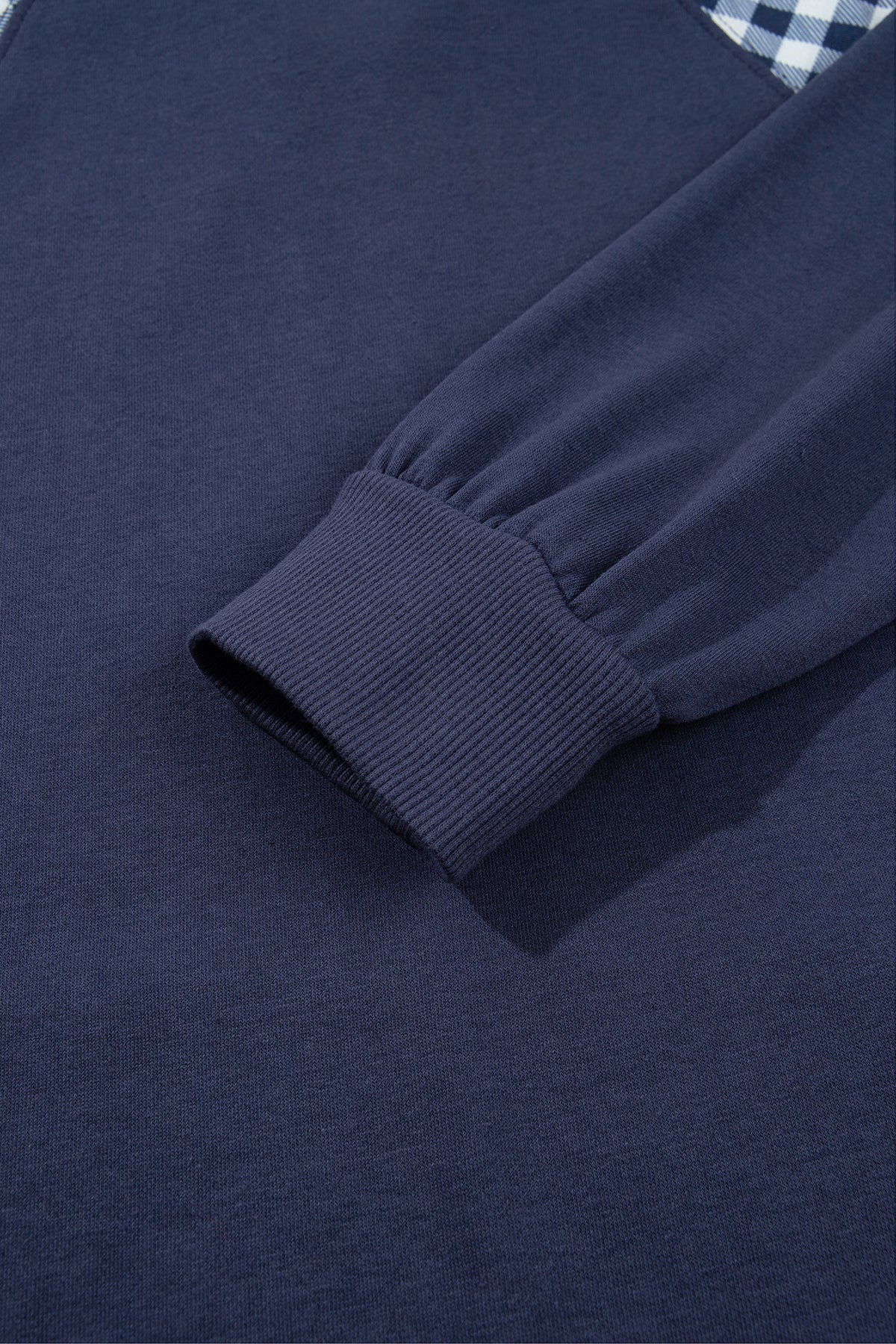 Navy Blue Patchwork Plaid Pocket Quarter Zip Sweatshirt-Tops/Sweatshirts & Hoodies-[Adult]-[Female]-2022 Online Blue Zone Planet