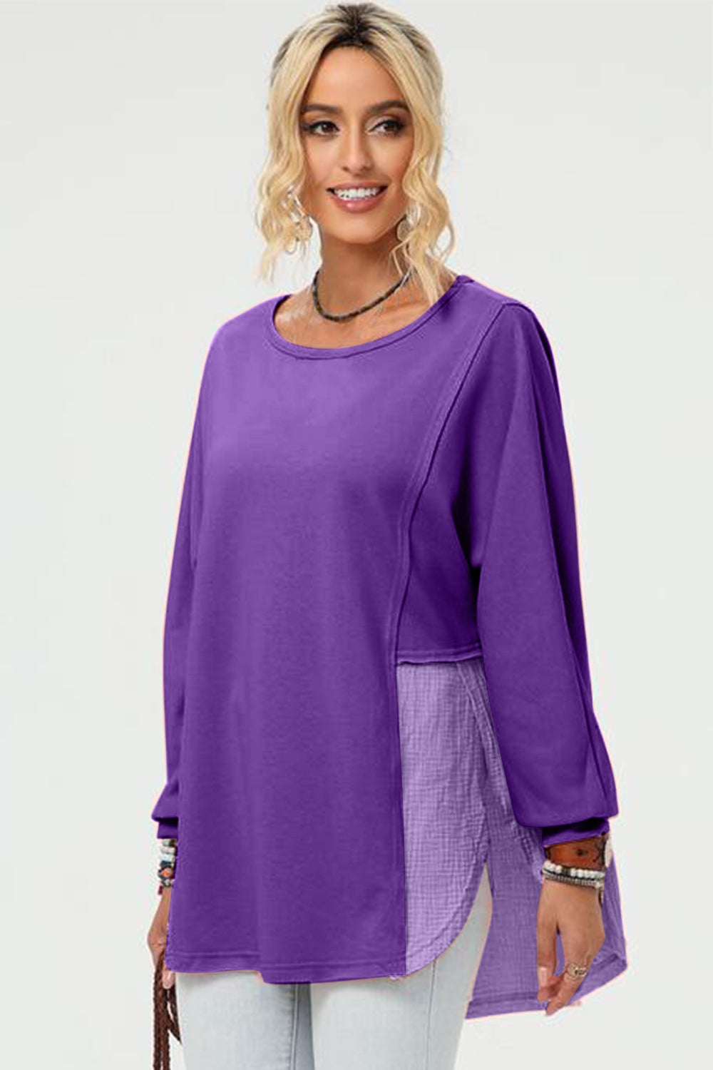 Double Take Full Size Long Sleeve High-Low T-Shirt-TOPS / DRESSES-[Adult]-[Female]-2022 Online Blue Zone Planet