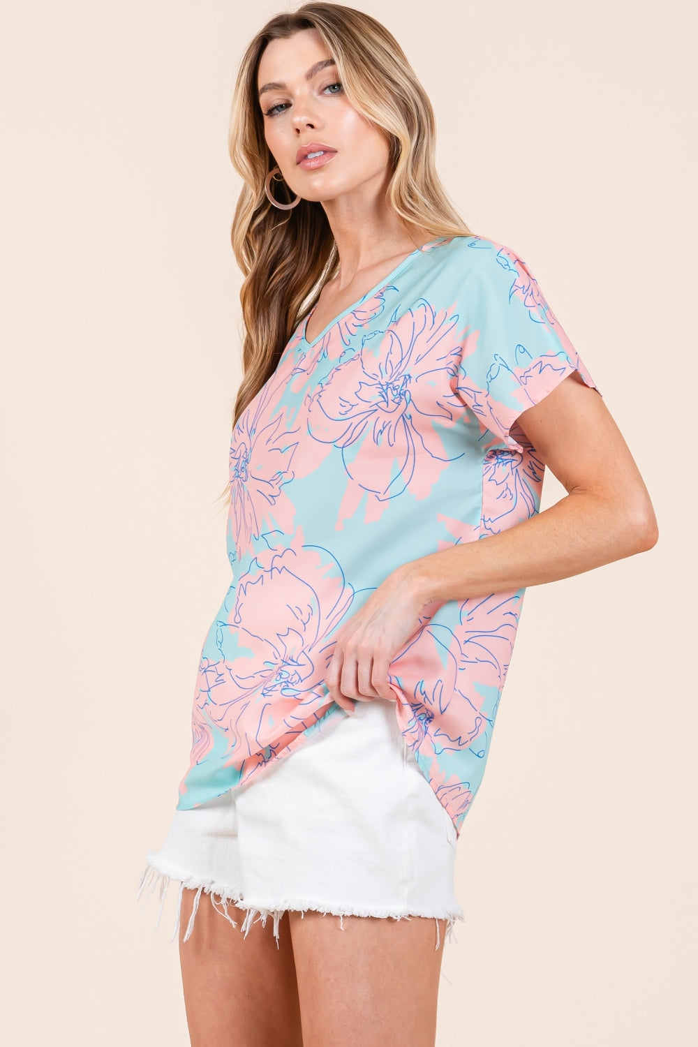 Blue Zone Planet | BOMBOM Floral Short Sleeve T-Shirt-TOPS / DRESSES-[Adult]-[Female]-2022 Online Blue Zone Planet