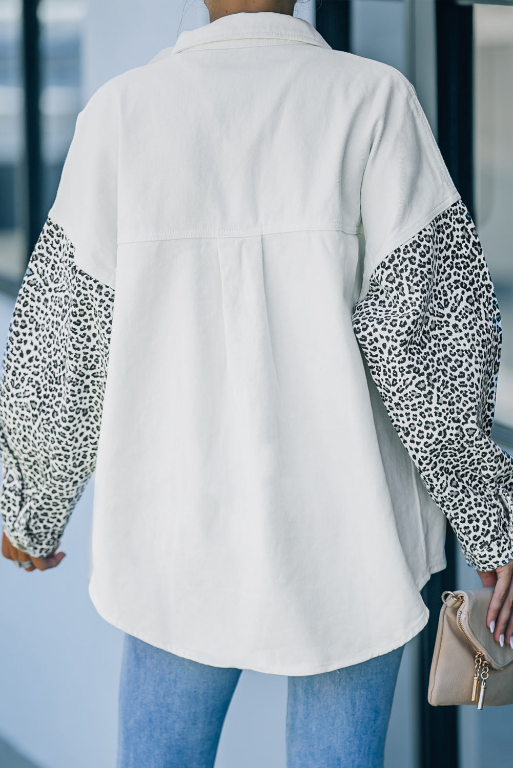 White Contrast Leopard Denim Jacket-Outerwear/Denim jackets-[Adult]-[Female]-2022 Online Blue Zone Planet