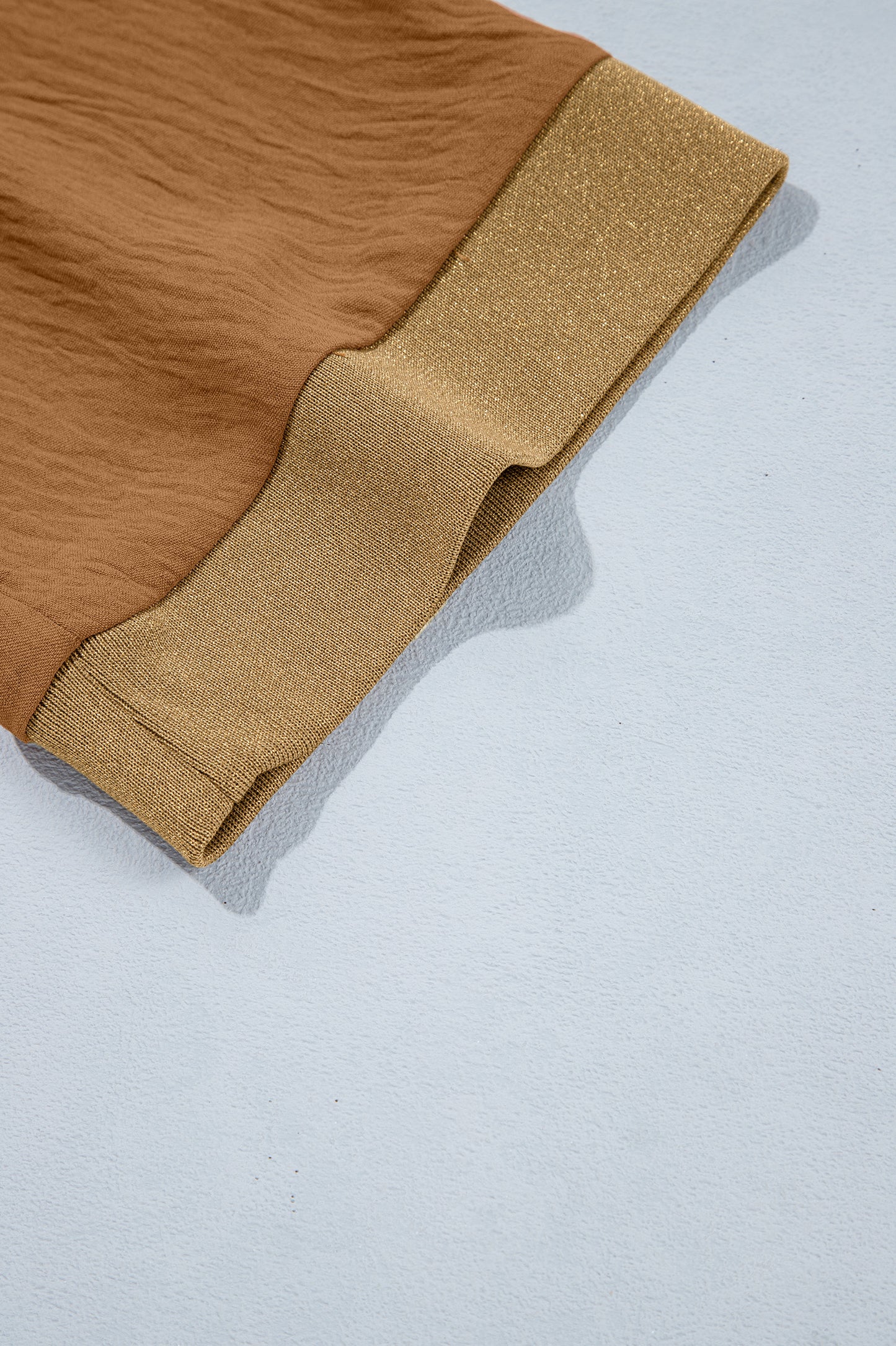 Brown V Neck Glitter Trim Patchwork Button-Front Blouse-Tops/Blouses & Shirts-[Adult]-[Female]-2022 Online Blue Zone Planet