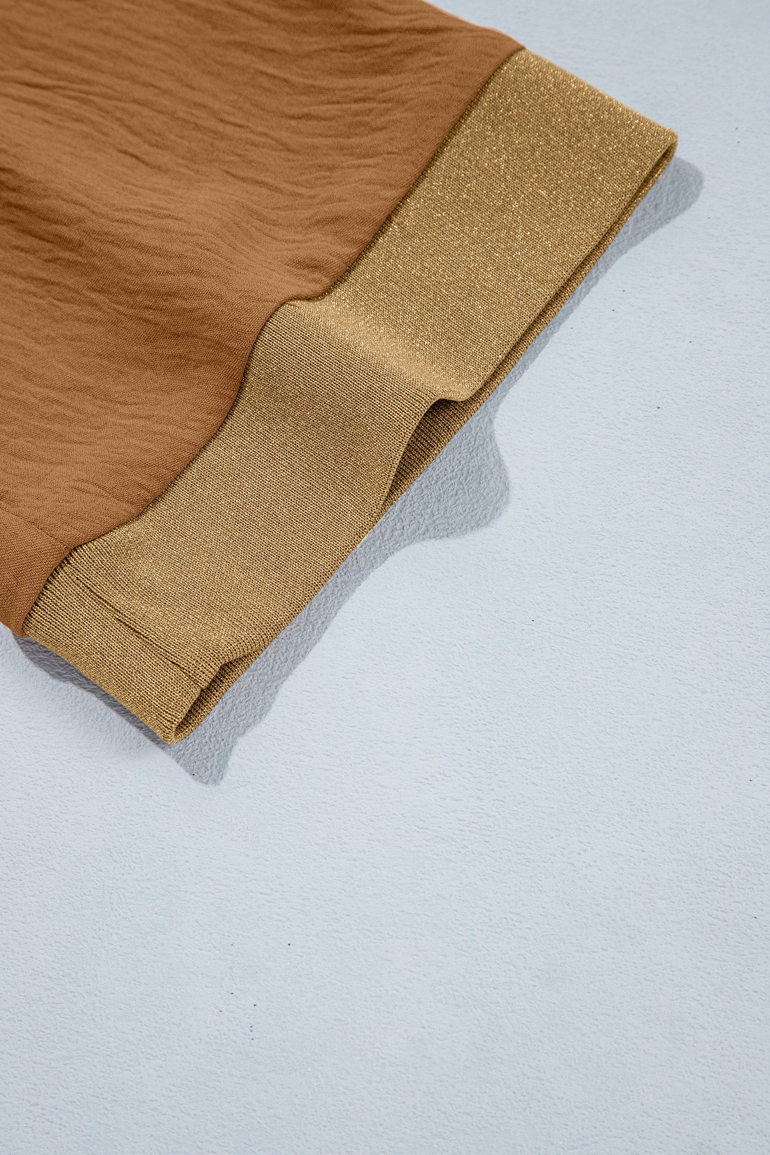 Brown V Neck Glitter Trim Patchwork Button-Front Blouse-Tops/Blouses & Shirts-[Adult]-[Female]-2022 Online Blue Zone Planet