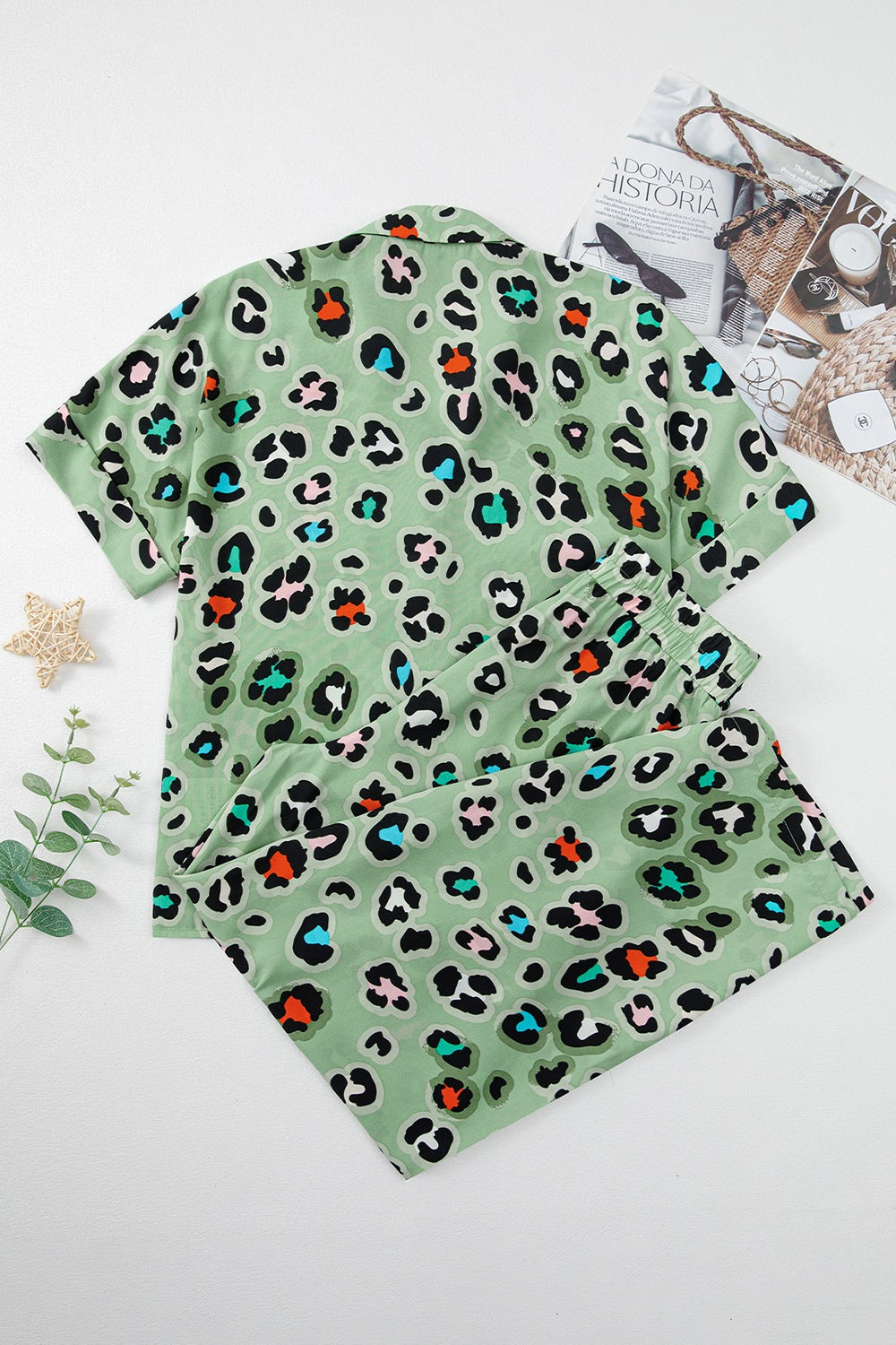 Leopard Collared Neck Top and Pants Set-TOPS / DRESSES-[Adult]-[Female]-2022 Online Blue Zone Planet