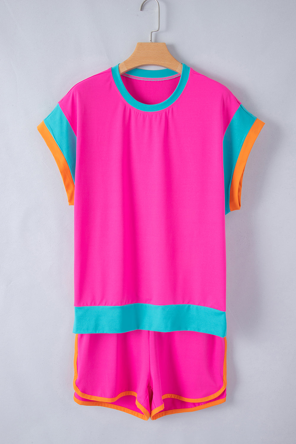 Blue Contrast Trim Cap Sleeve Tee Shorts Set-Two Piece Sets/Short Sets-[Adult]-[Female]-2022 Online Blue Zone Planet