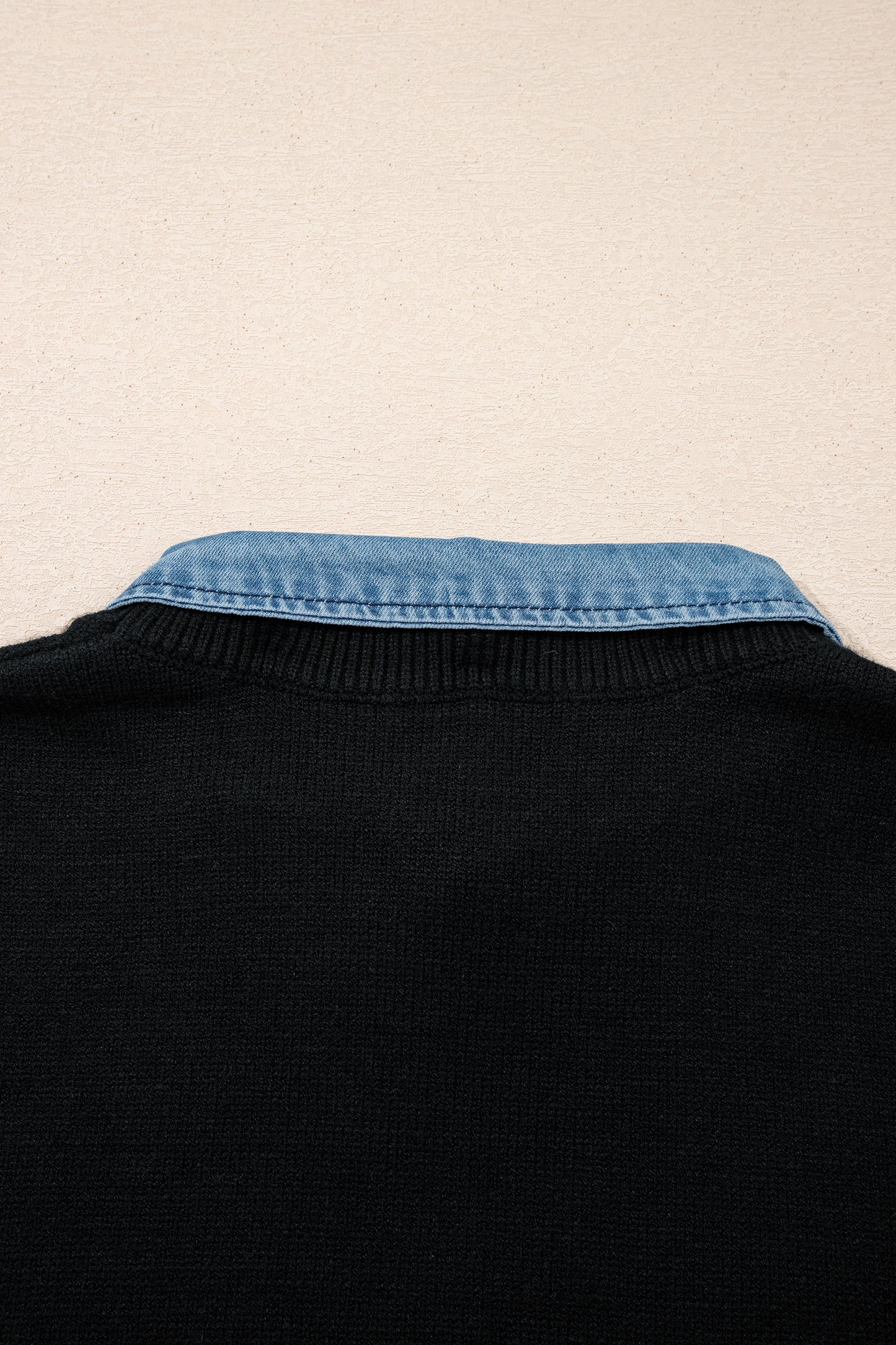 Black Solid Color Knit Contrast Denim Patchwork Collar Sweater Vest-TOPS / DRESSES-[Adult]-[Female]-2022 Online Blue Zone Planet