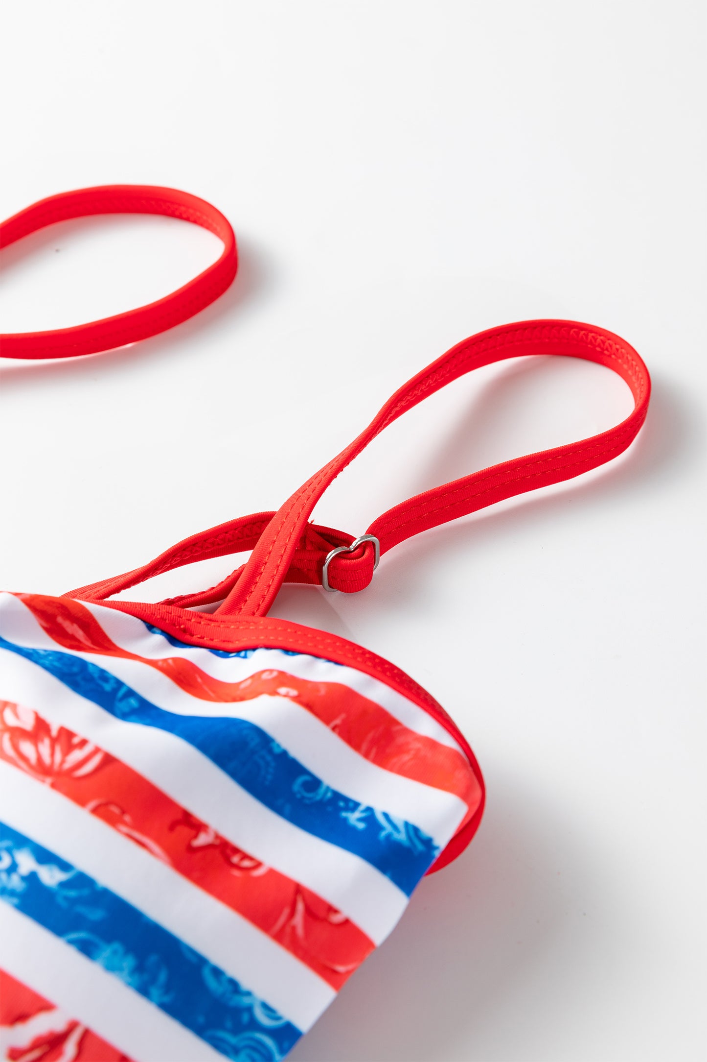 Red July 4th Stripes Star Floral Impression Cutout Spaghetti Straps One Piece Swimsuit-Swimwear/One Piece Swimsuit-[Adult]-[Female]-2022 Online Blue Zone Planet