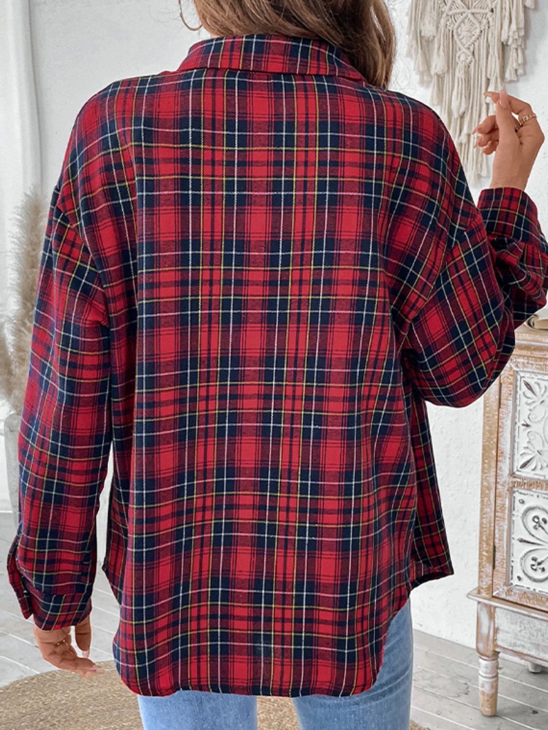 Perfee Plaid Button Up Long Sleeve Shirt-TOPS / DRESSES-[Adult]-[Female]-2022 Online Blue Zone Planet