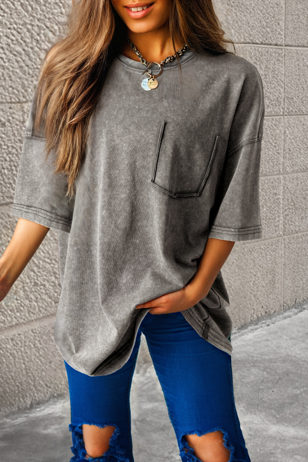 Philippine Gray Mineral Wash Half Sleeve Boyfriend Vintage T Shirt-Tops/Tops & Tees-[Adult]-[Female]-2022 Online Blue Zone Planet