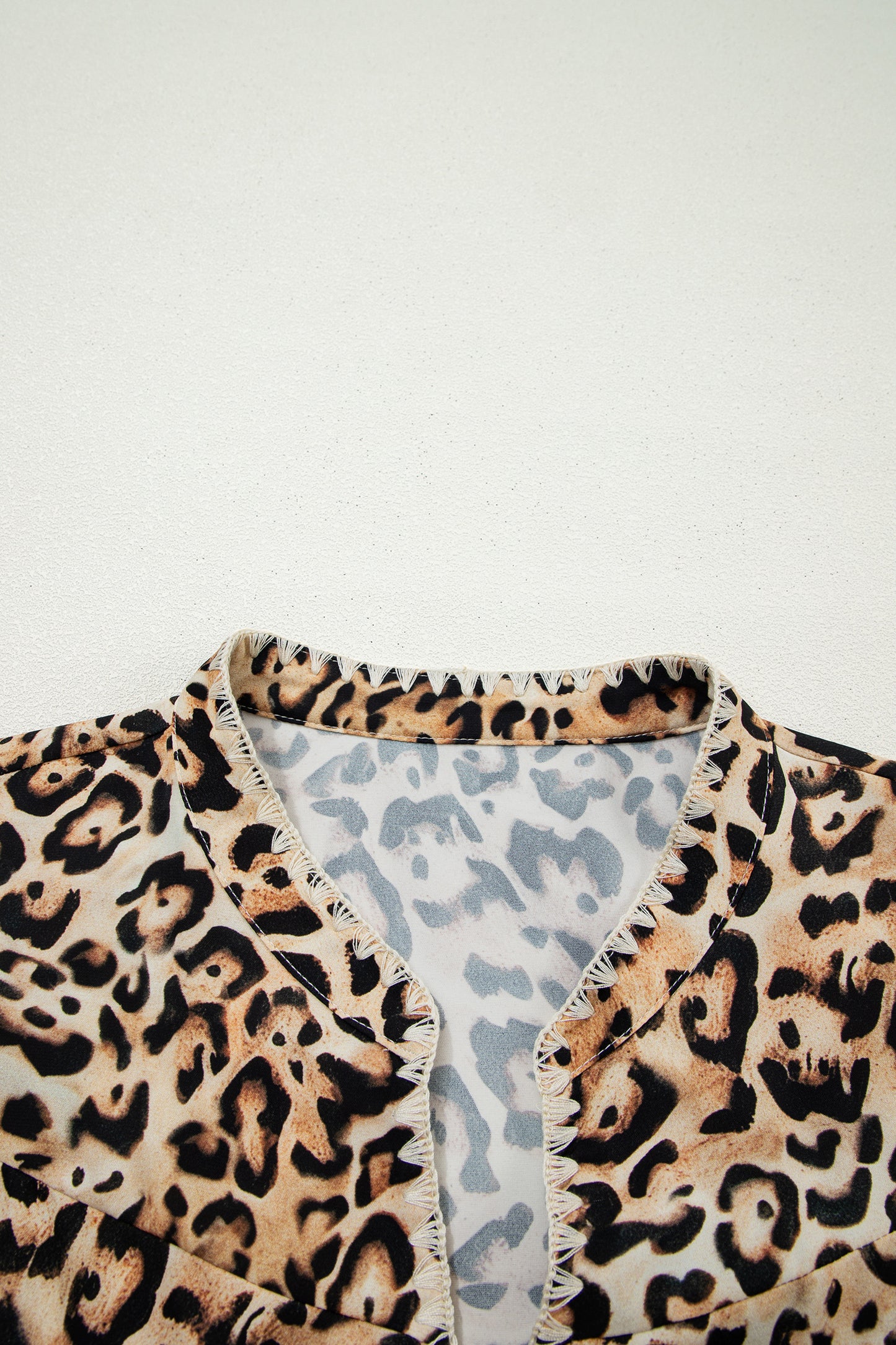 Khaki Plus Size Leopard Print Stitch Detail Ruffled Short Sleeve Blouse-Plus Size/Plus Size Tops/Plus Size Blouses & Shirts-[Adult]-[Female]-2022 Online Blue Zone Planet