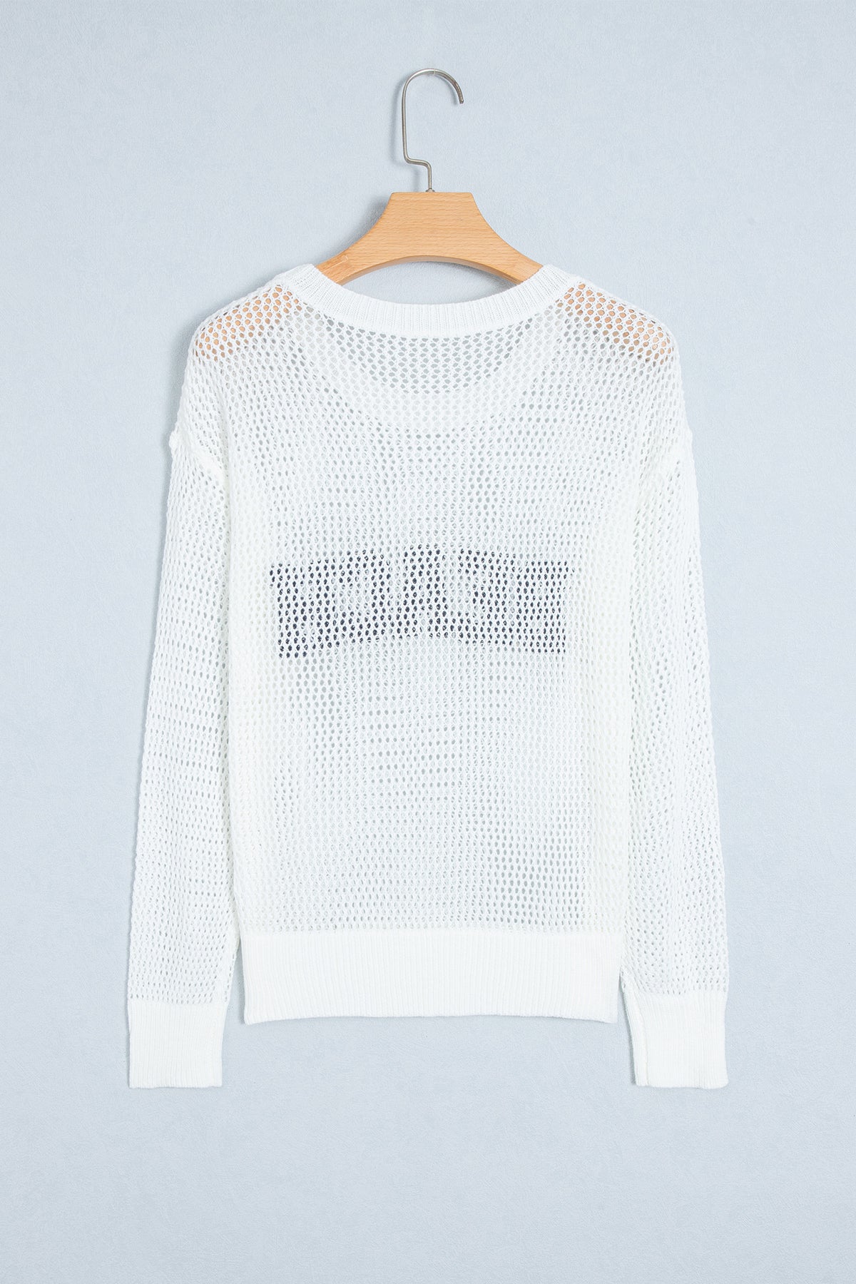 White Chenille BEACH Lettering Hollow Out Knit Casual Sweater-Sweaters & Cardigans/Sweaters-[Adult]-[Female]-2022 Online Blue Zone Planet