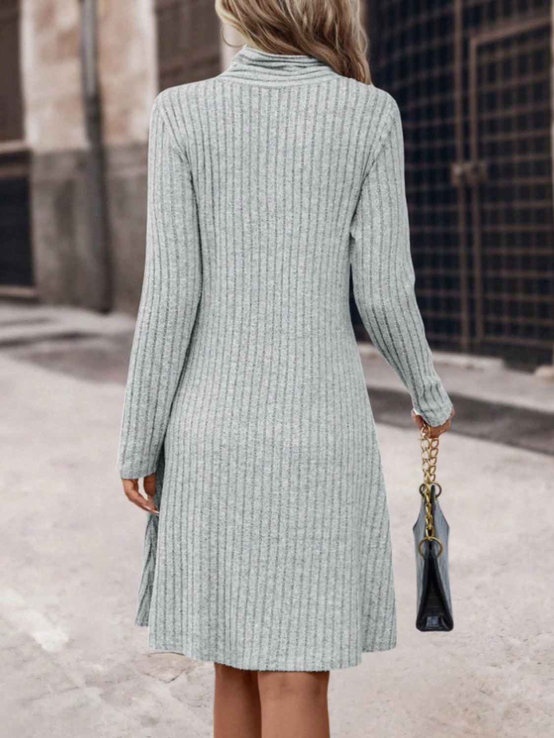 Ribbed Long Sleeve Sweater Dress-TOPS / DRESSES-[Adult]-[Female]-2022 Online Blue Zone Planet