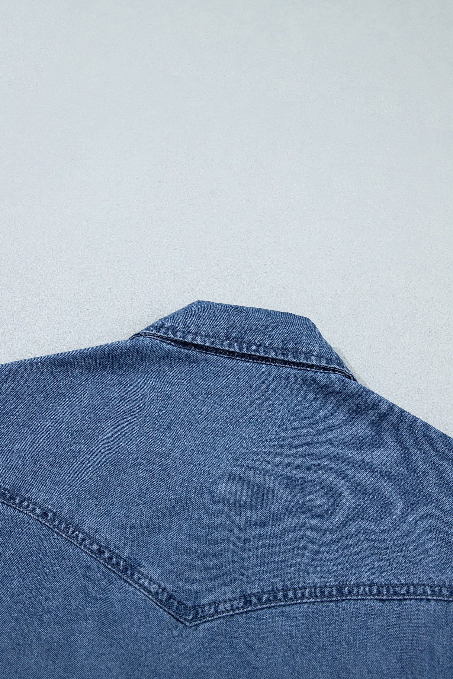 Dusk Blue Western Embroidered Collar Long Sleeve Denim Shirt-Tops/Blouses & Shirts-[Adult]-[Female]-2022 Online Blue Zone Planet