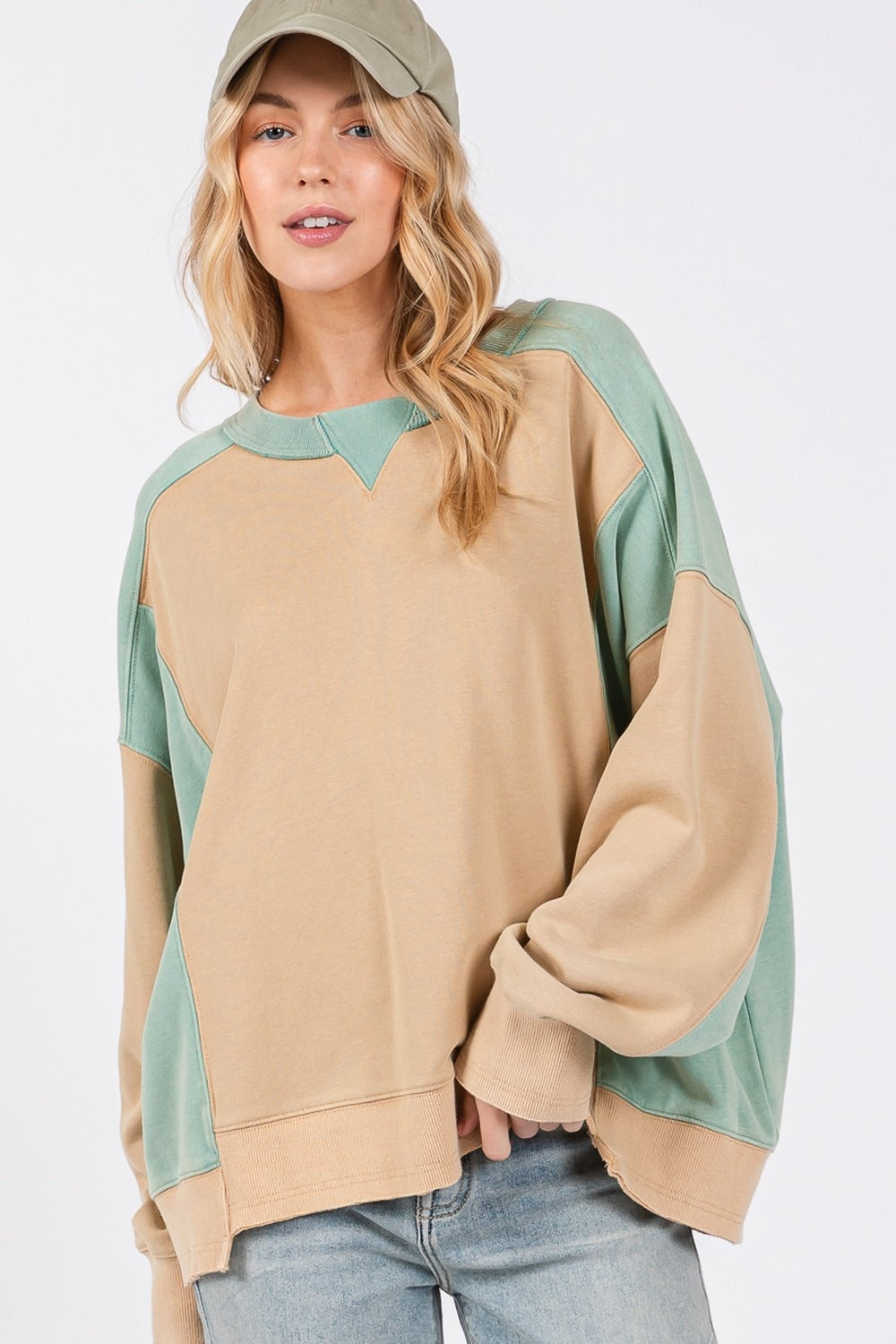 SAGE + FIG Color Block Round Neck Sweatshirt-TOPS / DRESSES-[Adult]-[Female]-2022 Online Blue Zone Planet