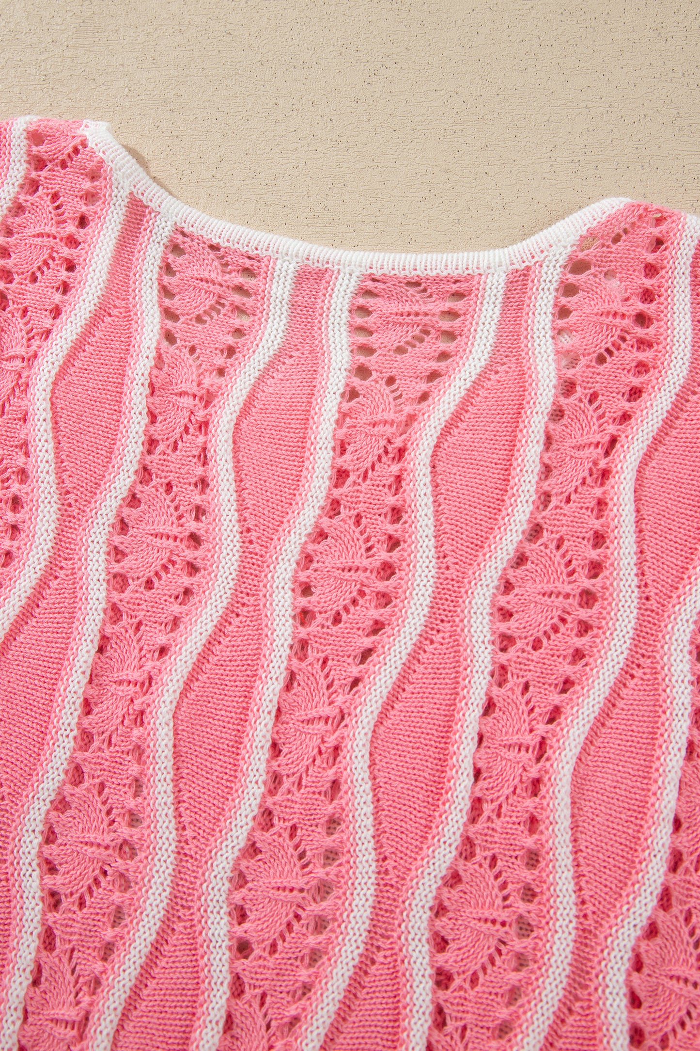 Pink Wavy Detail Hollow Out Knit Long Sleeve Cotton Pullover Sweater-Sweaters & Cardigans/Sweaters-[Adult]-[Female]-2022 Online Blue Zone Planet