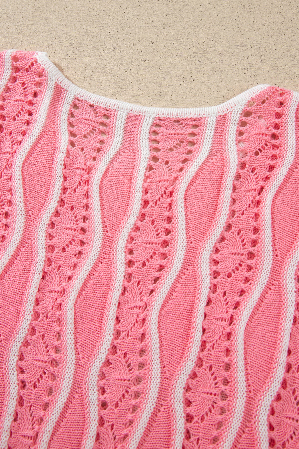 Pink Wavy Detail Hollow Out Knit Long Sleeve Cotton Pullover Sweater-Sweaters & Cardigans/Sweaters-[Adult]-[Female]-2022 Online Blue Zone Planet