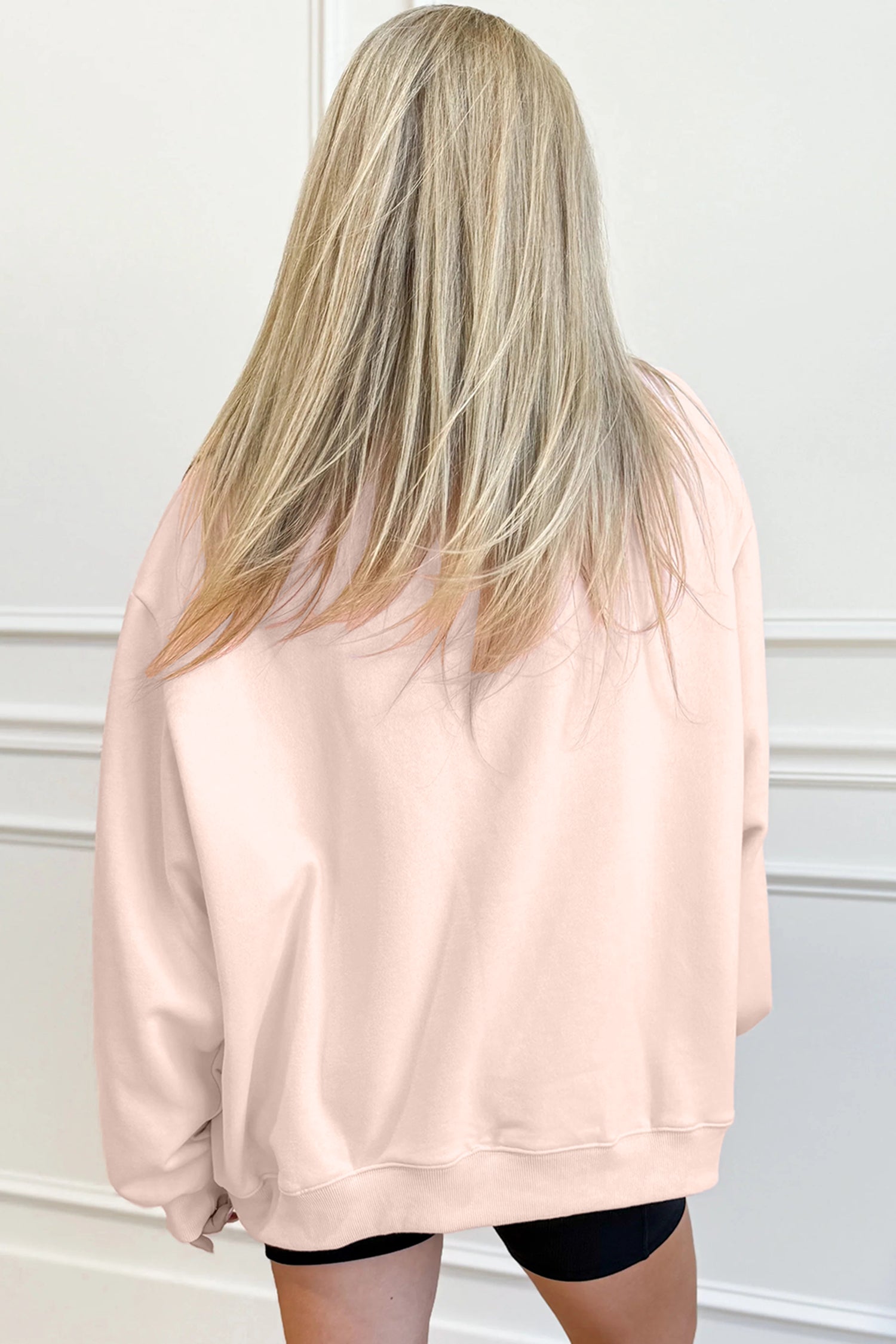 Light Pink Oversize Blessed Embroidered Mock Neck Sweatshirt-Tops/Sweatshirts & Hoodies-[Adult]-[Female]-2022 Online Blue Zone Planet