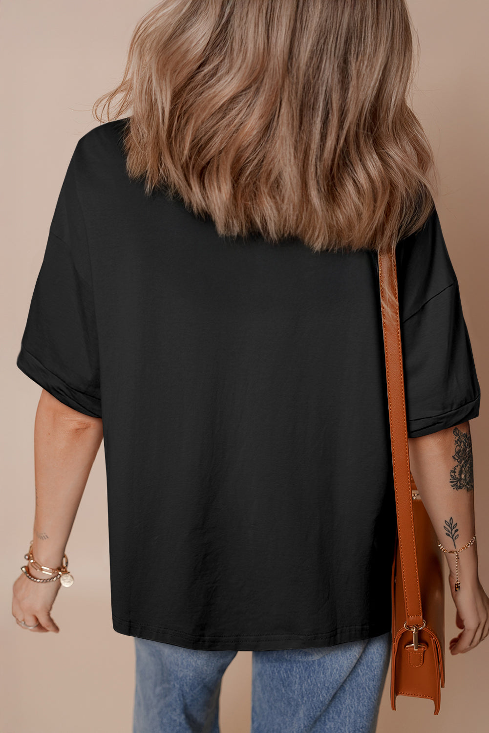 Black Loose Half Sleeve Hi Low Hem T Shirt-Tops/Tops & Tees-[Adult]-[Female]-2022 Online Blue Zone Planet