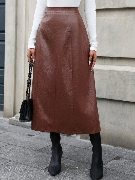 High Waist Midi Skirt-BOTTOMS SIZES SMALL MEDIUM LARGE-[Adult]-[Female]-Brown-XS-2022 Online Blue Zone Planet