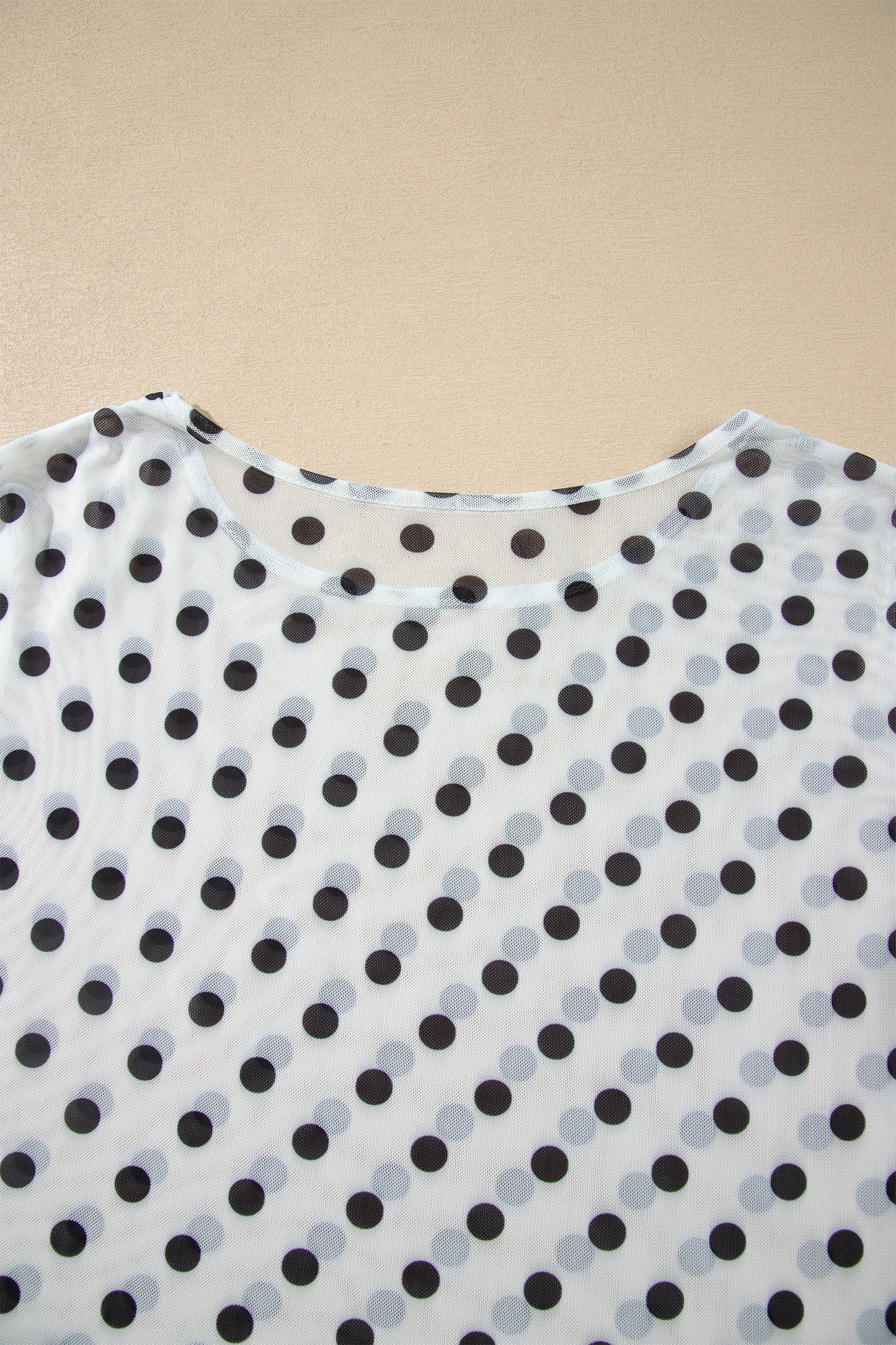 Black Polka Dot Sheer Mesh Long Sleeve Round Neck Shift Blouse-Tops/Long Sleeve Tops-[Adult]-[Female]-2022 Online Blue Zone Planet