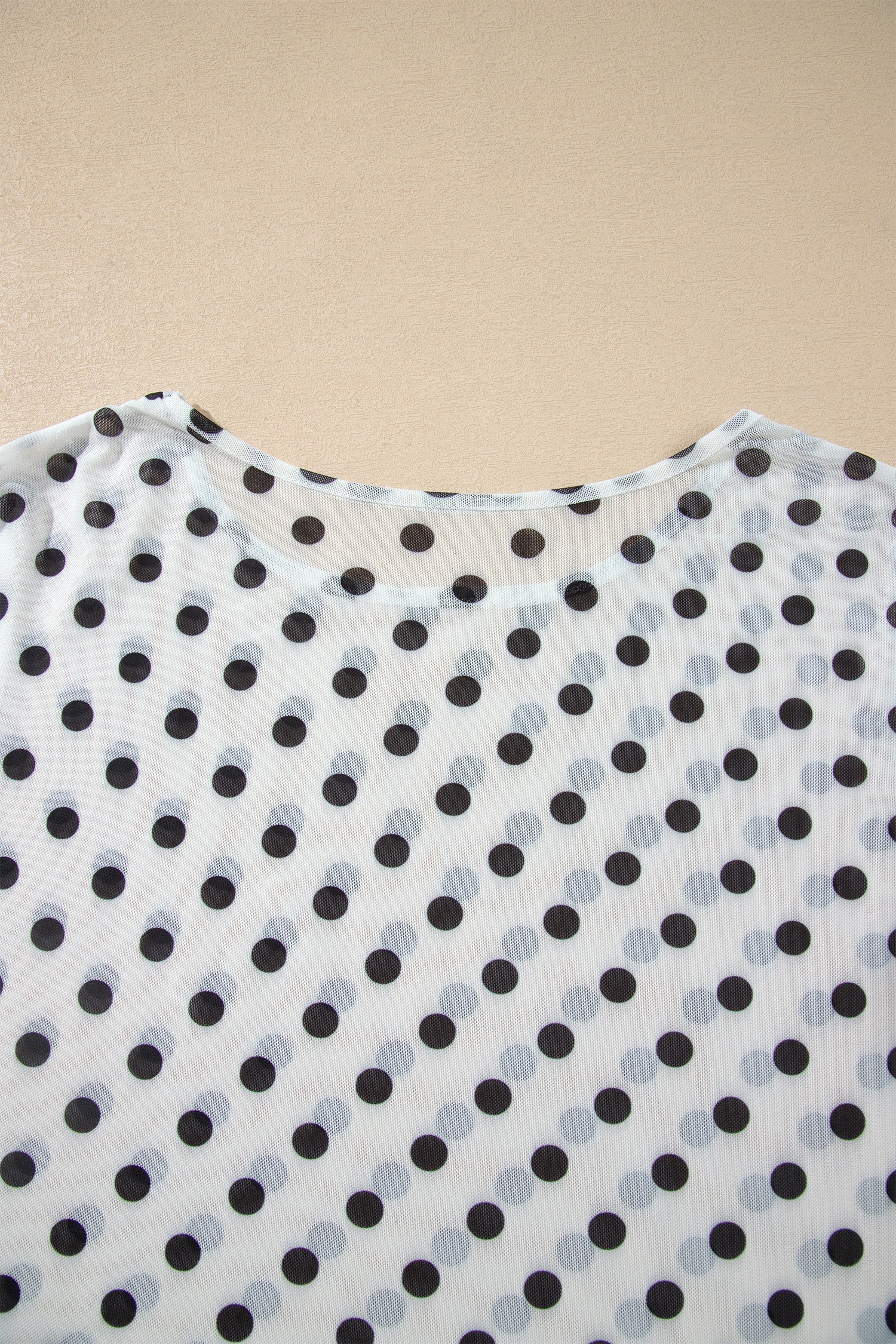 Black Polka Dot Sheer Mesh Long Sleeve Round Neck Shift Blouse-Tops/Long Sleeve Tops-[Adult]-[Female]-2022 Online Blue Zone Planet