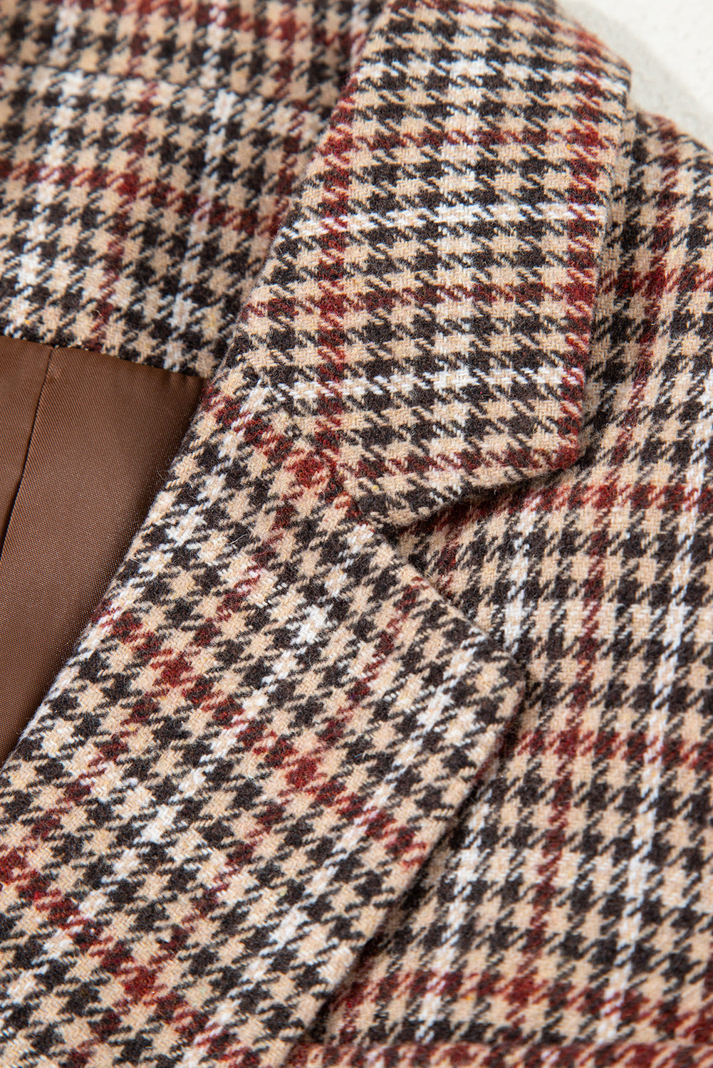 Brown Houndstooth Lapel Collar Blazer-Outerwear/Blazers-[Adult]-[Female]-2022 Online Blue Zone Planet