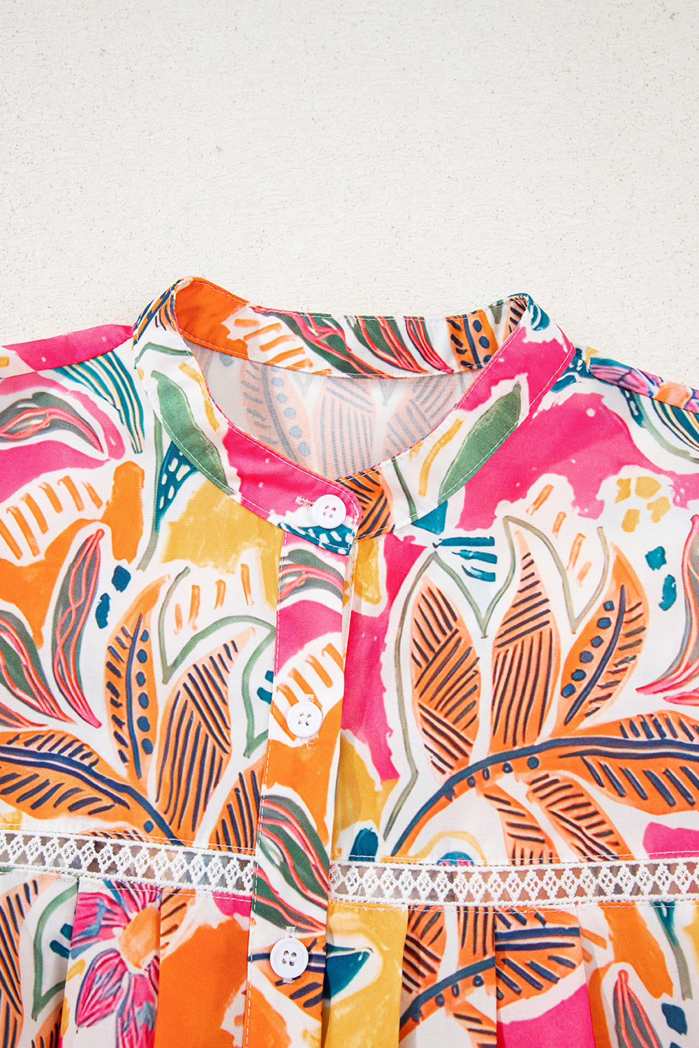 Rose Tropical Vacation Vibe Printed Button Up Short Sleeve Shirt-Tops/Blouses & Shirts-[Adult]-[Female]-2022 Online Blue Zone Planet