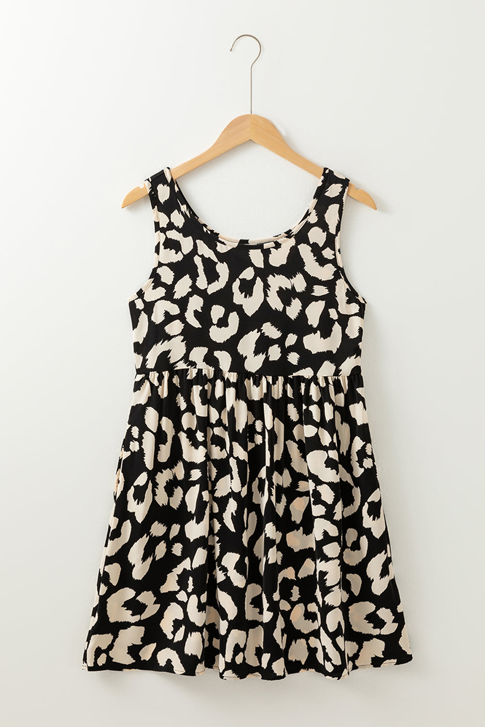 Black Leopard Print U Neck Sleeveless High Waist Dress-Short Dresses-[Adult]-[Female]-2022 Online Blue Zone Planet