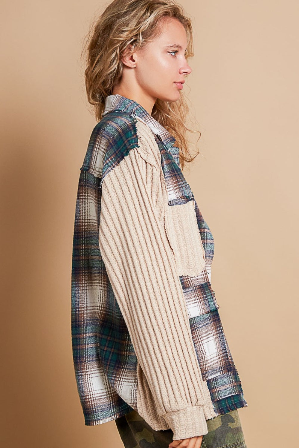 POL Plaid Contrast Button Down Shacket-TOPS / DRESSES-[Adult]-[Female]-2022 Online Blue Zone Planet