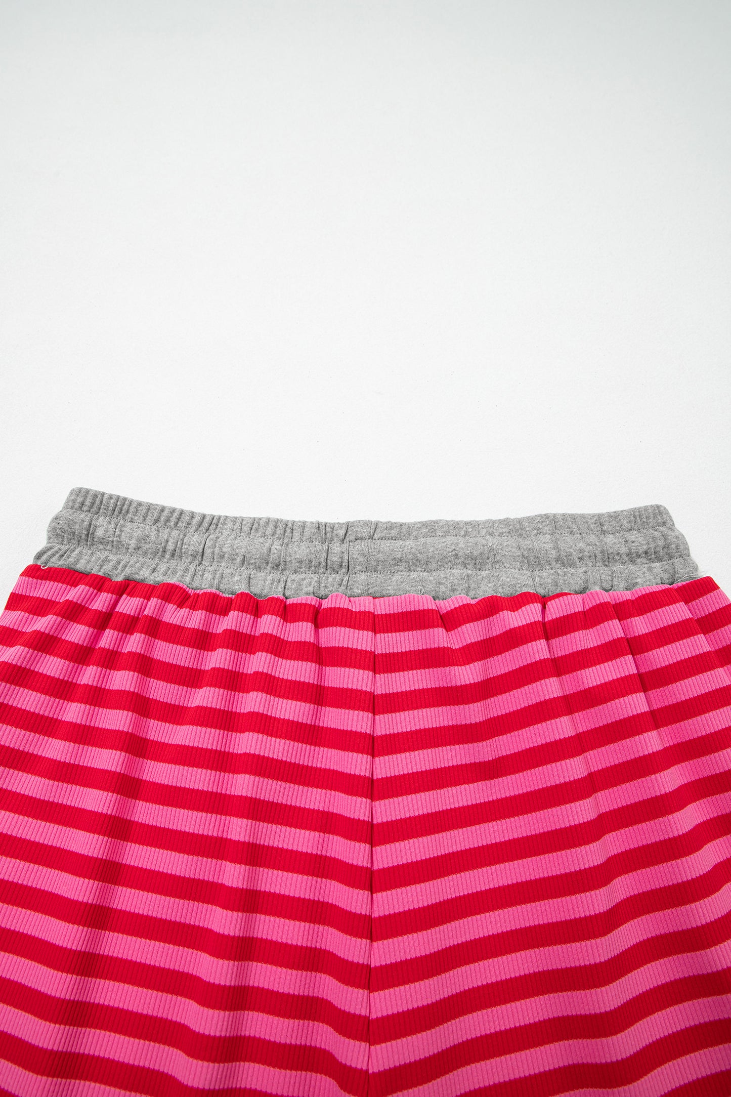 Rose Stripe Contrast Elastic Waist Casual Ribbed Shorts-Bottoms/Casual Shorts-[Adult]-[Female]-2022 Online Blue Zone Planet