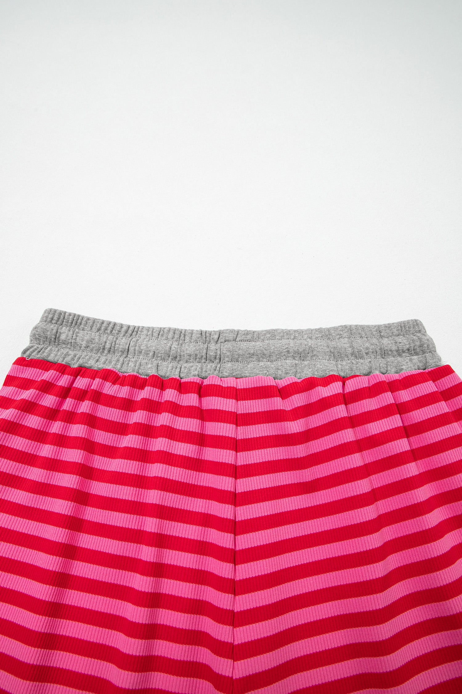 Rose Stripe Contrast Elastic Waist Casual Ribbed Shorts-Bottoms/Casual Shorts-[Adult]-[Female]-2022 Online Blue Zone Planet
