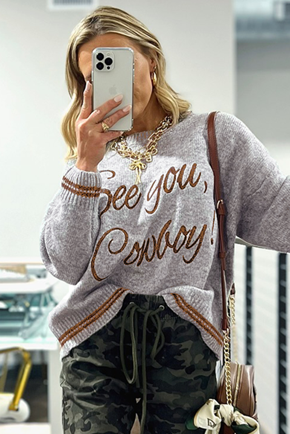 Light Grey See You Cowboy Embroidered Western Graphic Sweater-TOPS / DRESSES-[Adult]-[Female]-2022 Online Blue Zone Planet