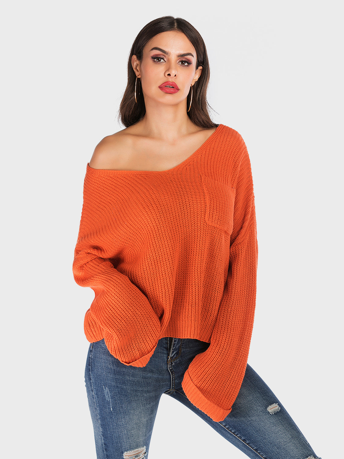 Blue Zone Planet | Perfee V-Neck Dropped Shoulder Long Sleeve Sweater-TOPS / DRESSES-[Adult]-[Female]-2022 Online Blue Zone Planet